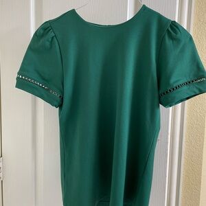 Ann Taylor Green Blouse with Embellished Cut-out Sleeves